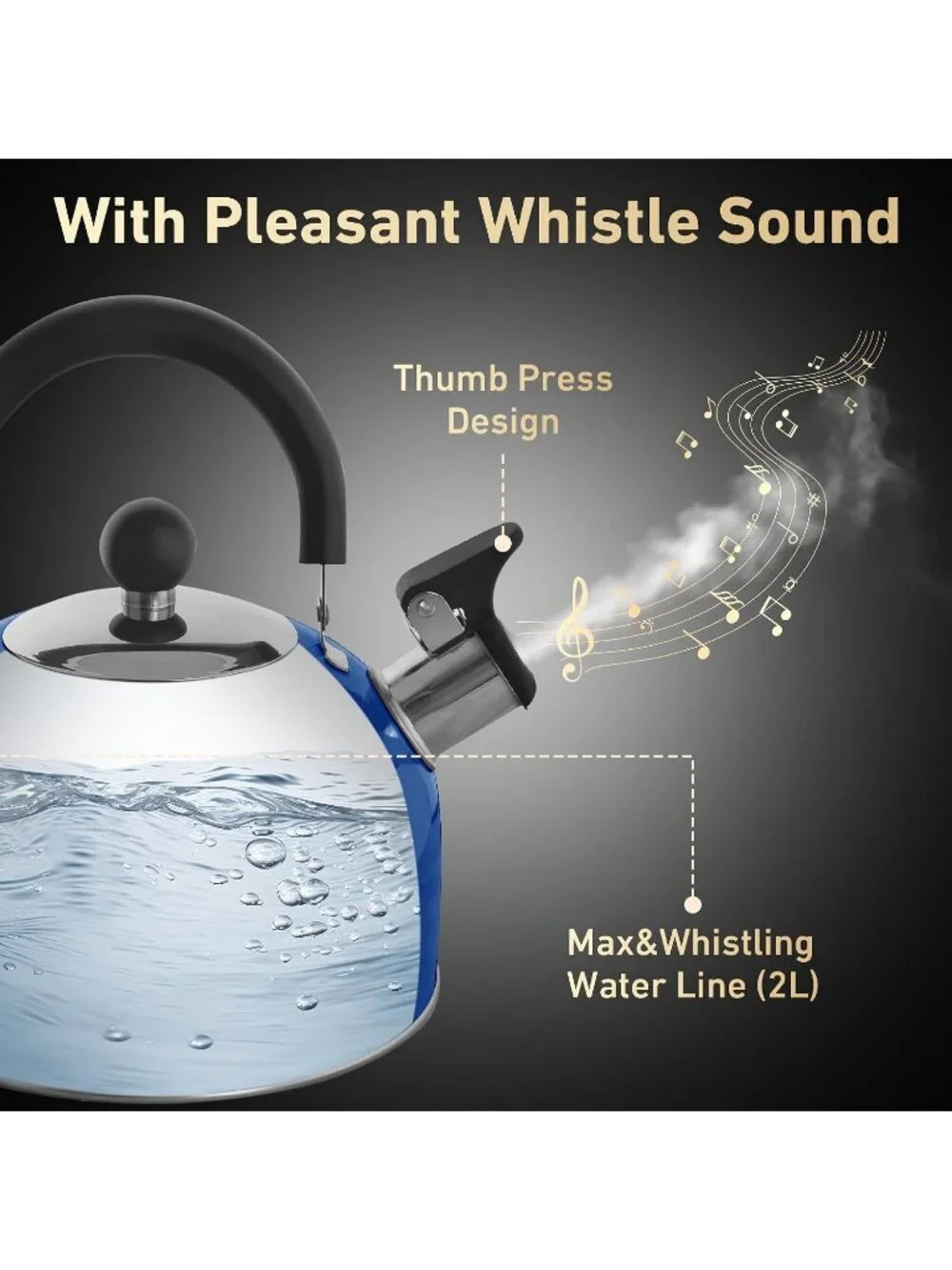 Blue Kitchen Whistling Tea Kettle 2 Quart Stainless Steel Stovetop Tea and Water